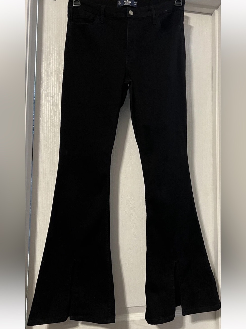 Hollister High Rise Flare Jeans Black Slit Hem Size 32 Boot-Cut Y2K Retro Grunge